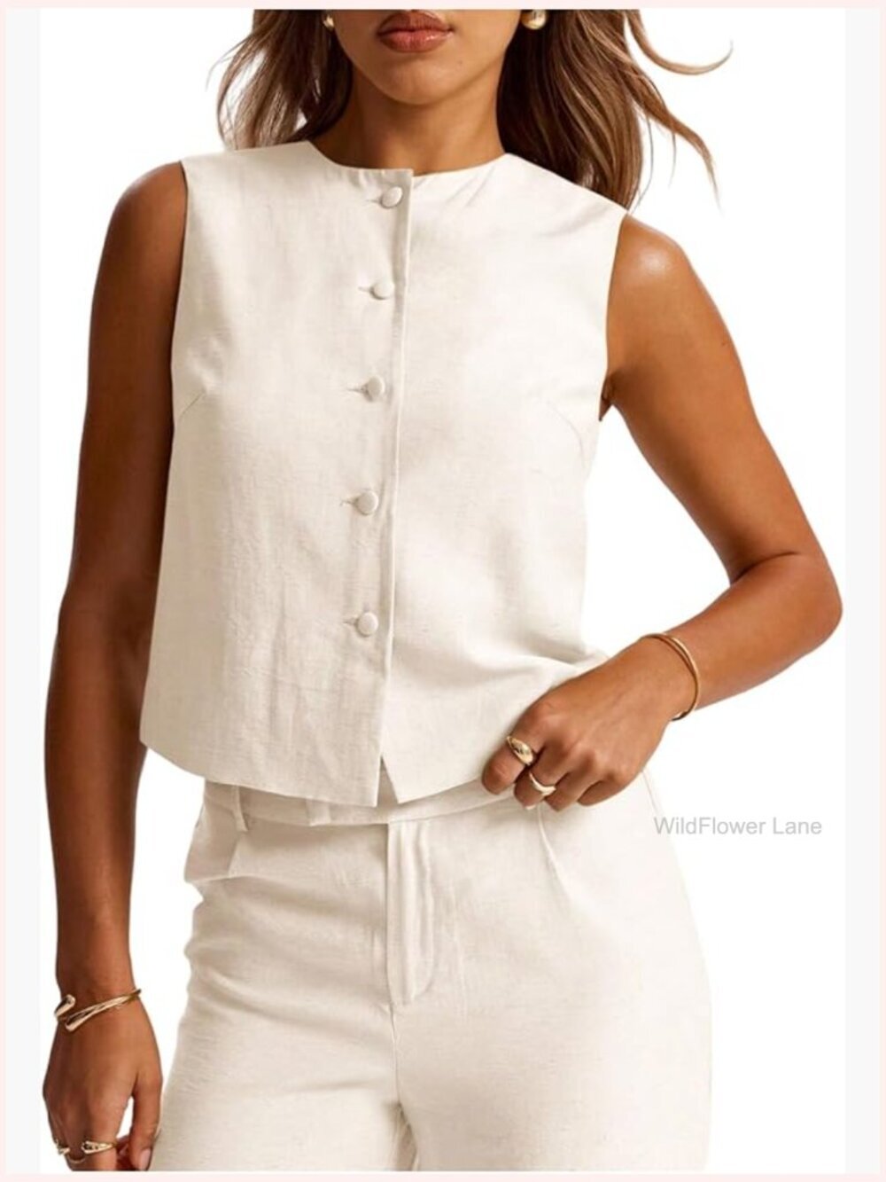 Sleeveless Button Down Blazer Vest - Business Casual Tops